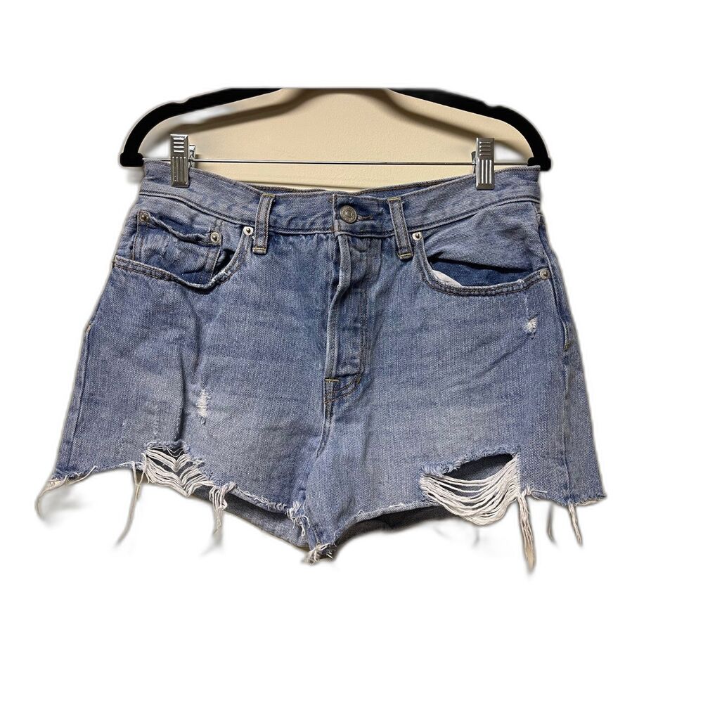 FREE PEOPLE We The Free Denim Shorts, Distressed, Button Fly, Sz 30